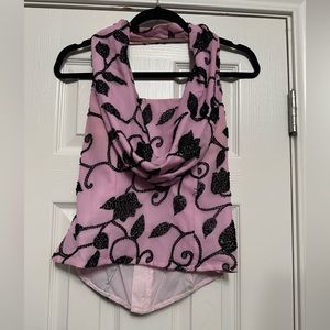 Sean Collection - Vintage Pink and Black Silk Beaded Top